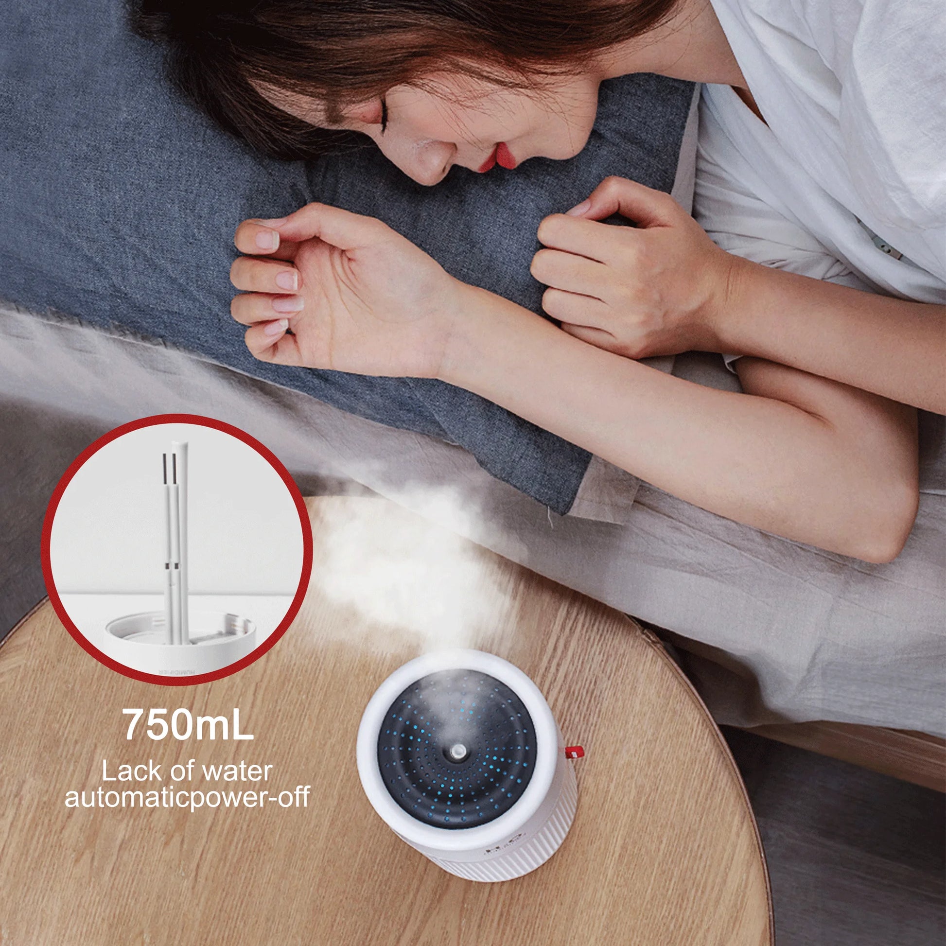 750ML Humidifiers for Bedroom, Cool Mist Humidifiers, Quiet Ultrasonic Humidifiers Large Room, Humidifiers for Babies Nursery, Smart Sleep Mode, Auto Shut-Off Protection, 7 Color LED Light